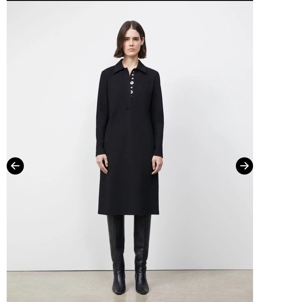 Lafayette 148 New York Black Long Sleeve Grommet Polo Midi Dress Size Small